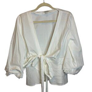 Sundance Blouse Women's Size Small Tie Front Wrap Balloon Sleeves White